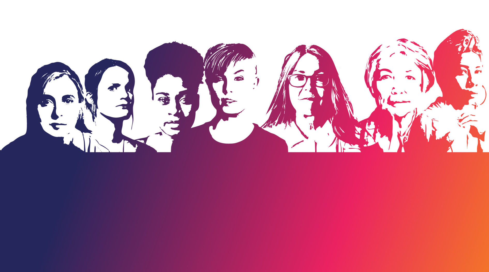 Illustrated faces of women of different ages and ethnicities